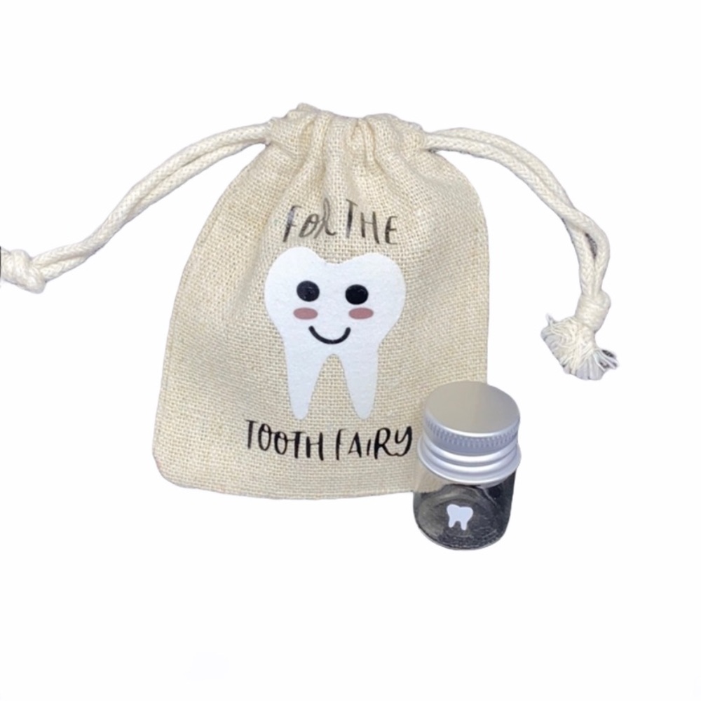 Tooth Fairy Burlap Sack with Glass Jar